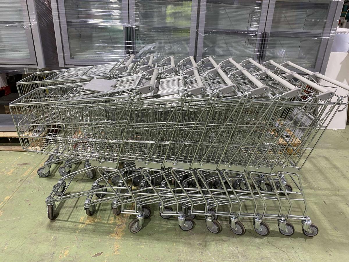 Felújított Marsanz bevásárlókocsi szürke műanyagokkal 100L – termékfotó elölnézet