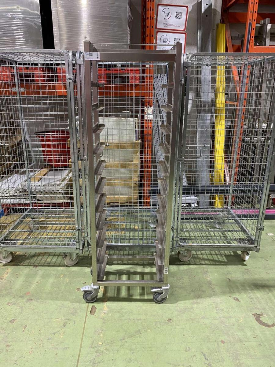 Tálcagyűtő kocsi, rozsdamentes – termékfotó elölnézet