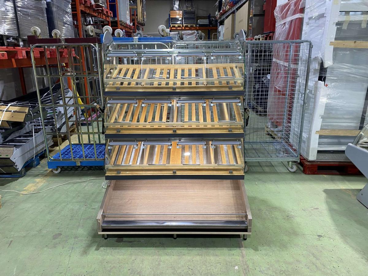 Pékárus állvány, önkiszolgáló, leheletvédős 125*93,5*172 – termékfotó elölnézet