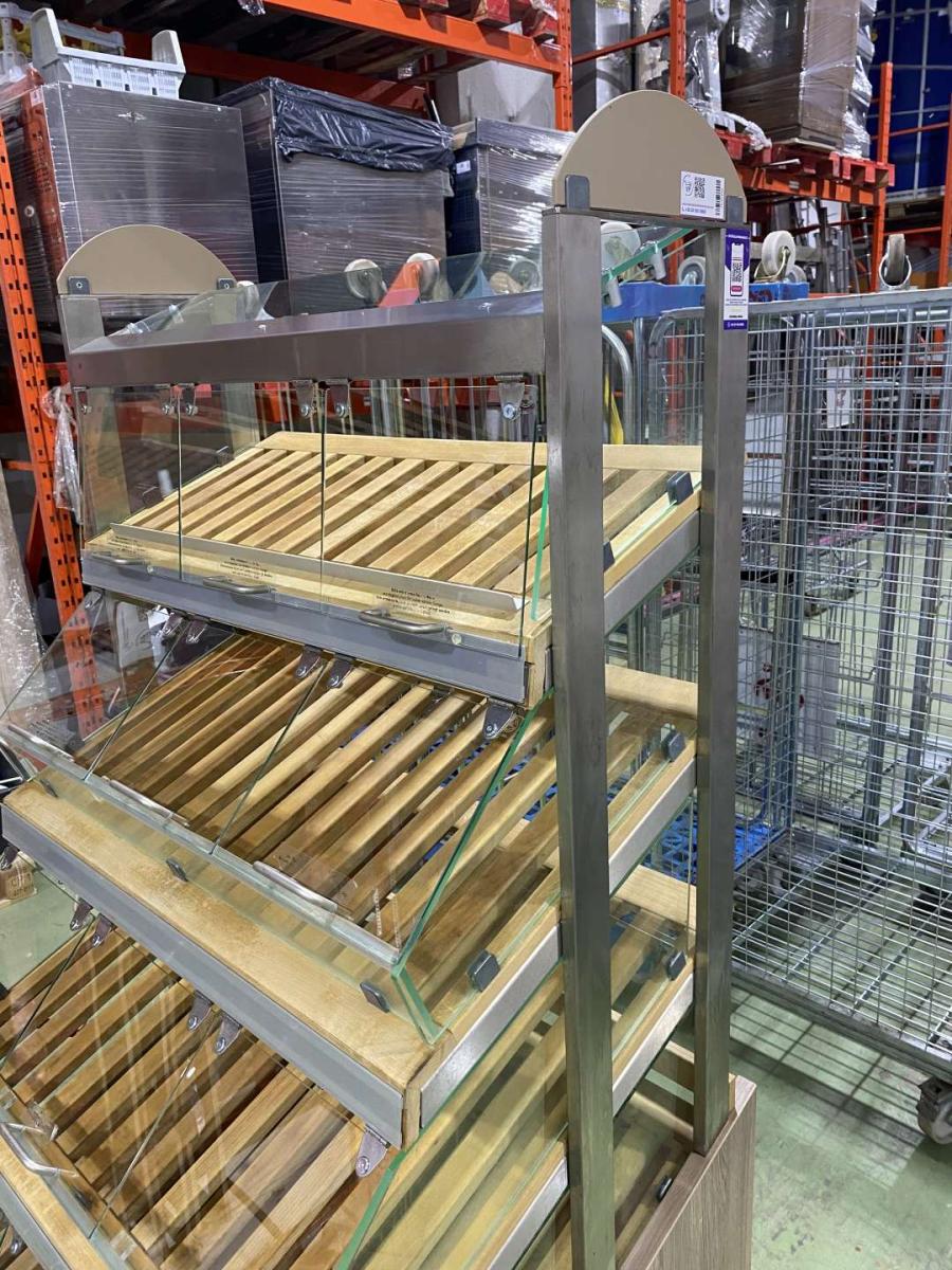 Pékárus állvány, önkiszolgáló, leheletvédős 105*93,5*180 – termékfotó bal oldalról