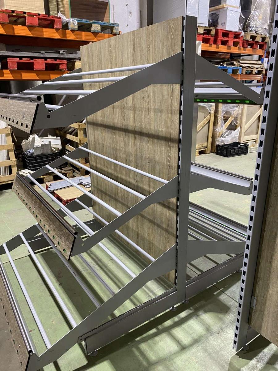 Zöldséges faliregál, vagy gondola sorolható, Tegometall – termékfotó jobb oldalról