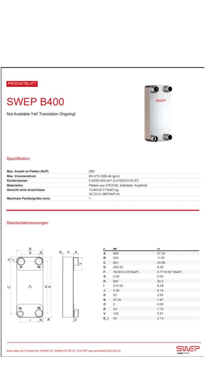 Lemezes hőcserélő SWEP B400 – termékfotó felülnézet