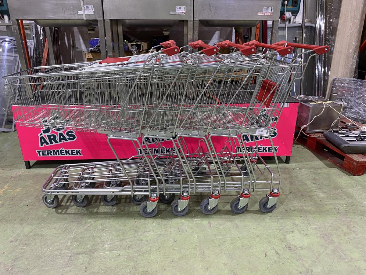 Felújított Wanzl D130RC bevásárlókocsi szürke műanyagokkal – termékfotó elölnézet