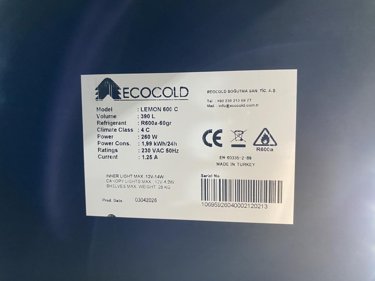 Új ECOCOLD LEMON 600 1D beépített aggregátoros hűtő (+) – termékfotó bal oldalról