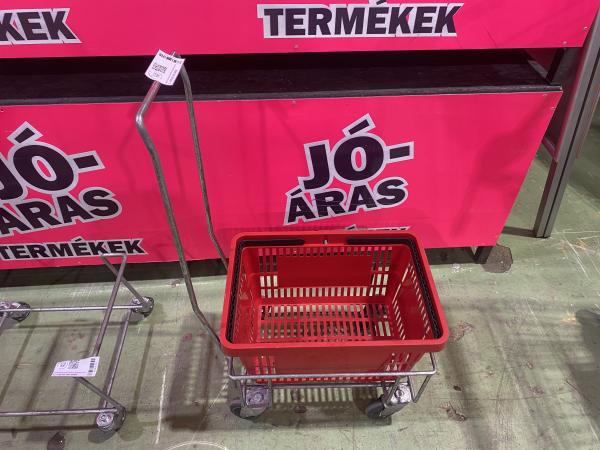 Használt bevásárló kosár tartó,- gyűjtőkocsi