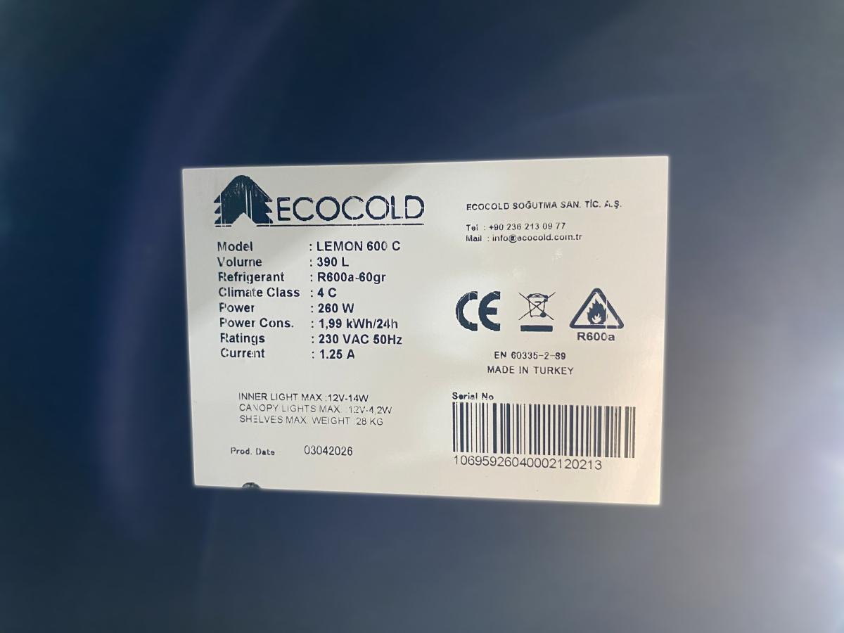 Új ECOCOLD LEMON 600 1D beépített aggregátoros hűtő (+) – termékfotó bal oldalról